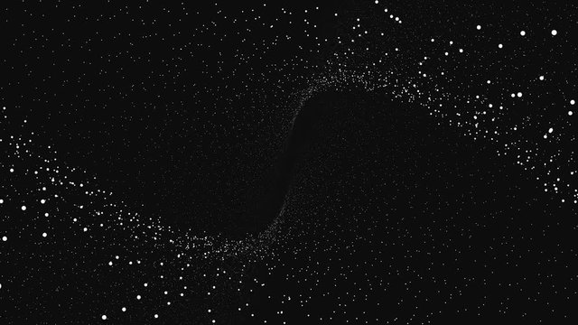 Abstract space background, geometry surfaces, lines and points. Abstract tunnel grid. Abstract Particles Background. Camera flying through the abstract spiral twisted particle background