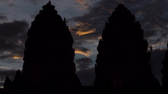 Time Lapse cloud sky moving over the Phra prang Sam Yot. An ancient and historical attractions and one of the most important archaeology of Lopburi province