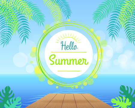 Hello Summer Promotional Poster with Green Palms