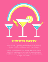 Summer Party Poster with Martini Glasses Vector