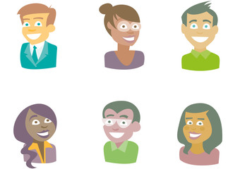 People of different races. Smiling. Bust.