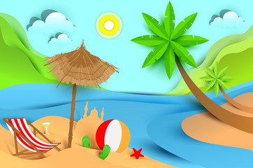 Summer beach holiday vacation. Tropical landscape flat illustration
