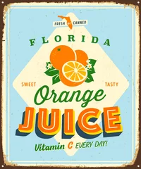Vintage-Vektor-Metallschild – Florida Orange Juice – Grunge-Effekte können für ein brandneues, sauberes Design leicht entfernt werden © CallahanLounge