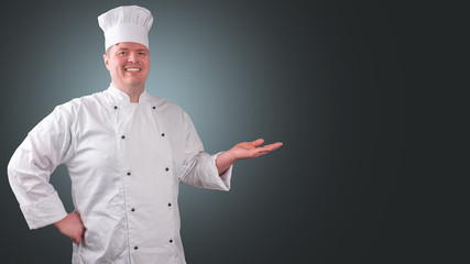 Chef with blank panel in front of him