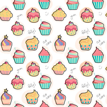 doodle pastel cupcake pattern seamless background Stock Vector | Adobe Stock