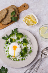 White rice with green vegetables