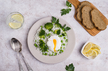 White rice with green vegetables