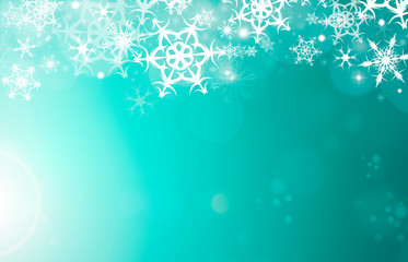 Illustration of a green and white Christmas snowflake pattern, textured abstract background.