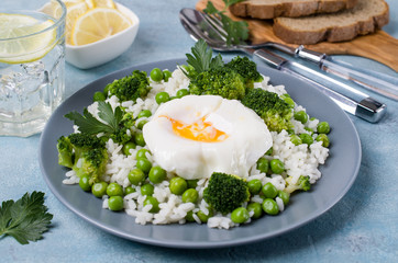 White rice with green vegetables