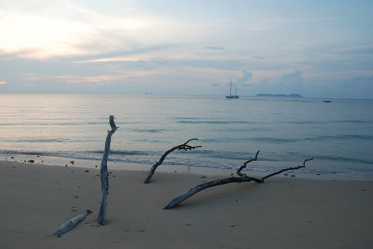 Beach of Tekek village of Tioman island during the sunset