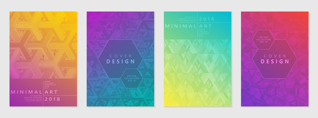 Vector set of cover design template with minimal geometric patterns, modern different color gradient.