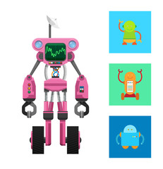 Pink Robot Machine on Two Black Wheels Vector Card