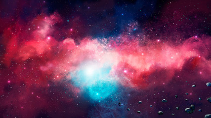 Fototapeta na wymiar Space scene. Colorful nebula with asteroids. Elements furnished by NASA. 3D rendering