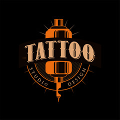 Tattoo studio design, retro styled emblem with tattoo machine