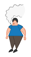 Vector cartoon man standing and smoking cigarette