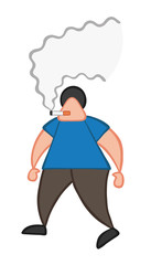 Vector cartoon man walking and smoking cigarette