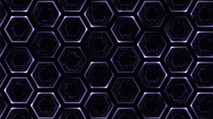 Dark background with hexagons pattern.
