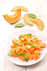 melon salad and basil