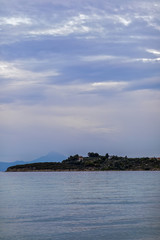 The landscape with Mount Athos seen from the Sithonia Peninsula