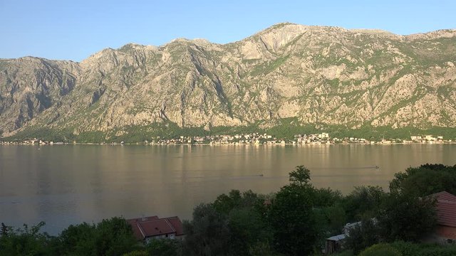 Kotor bay with the Dobrota town on the other side. Montenegro