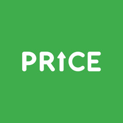 Vector icon concept of price word with arrow moving up on green background
