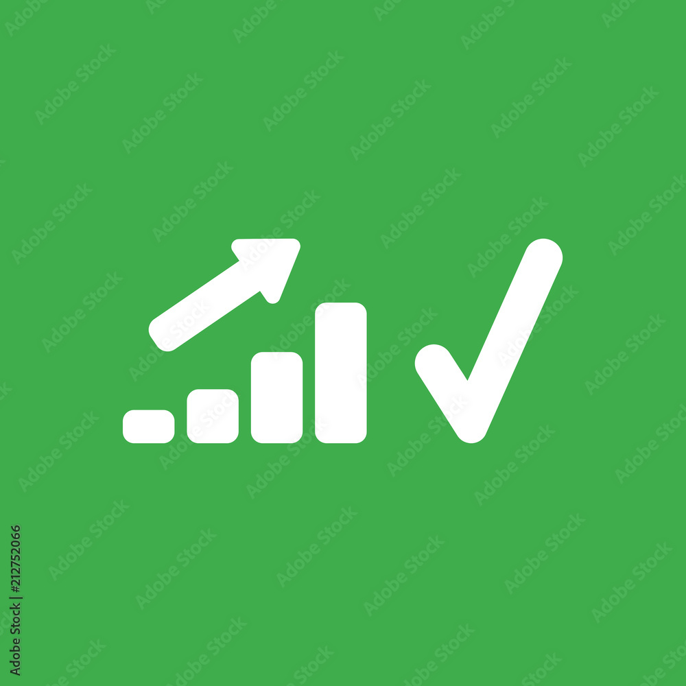 Poster vector icon concept of sales bar graph moving up with check mark on green background