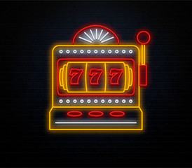 neon online casino sign isolated on brick wall 