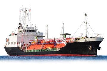 Ship with oil tanker , floating Storage Unit import export petroleum gas to yard port on white...