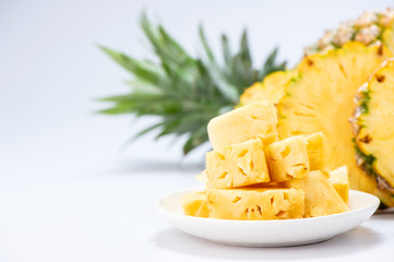 sliced pineapple isolated on white background
