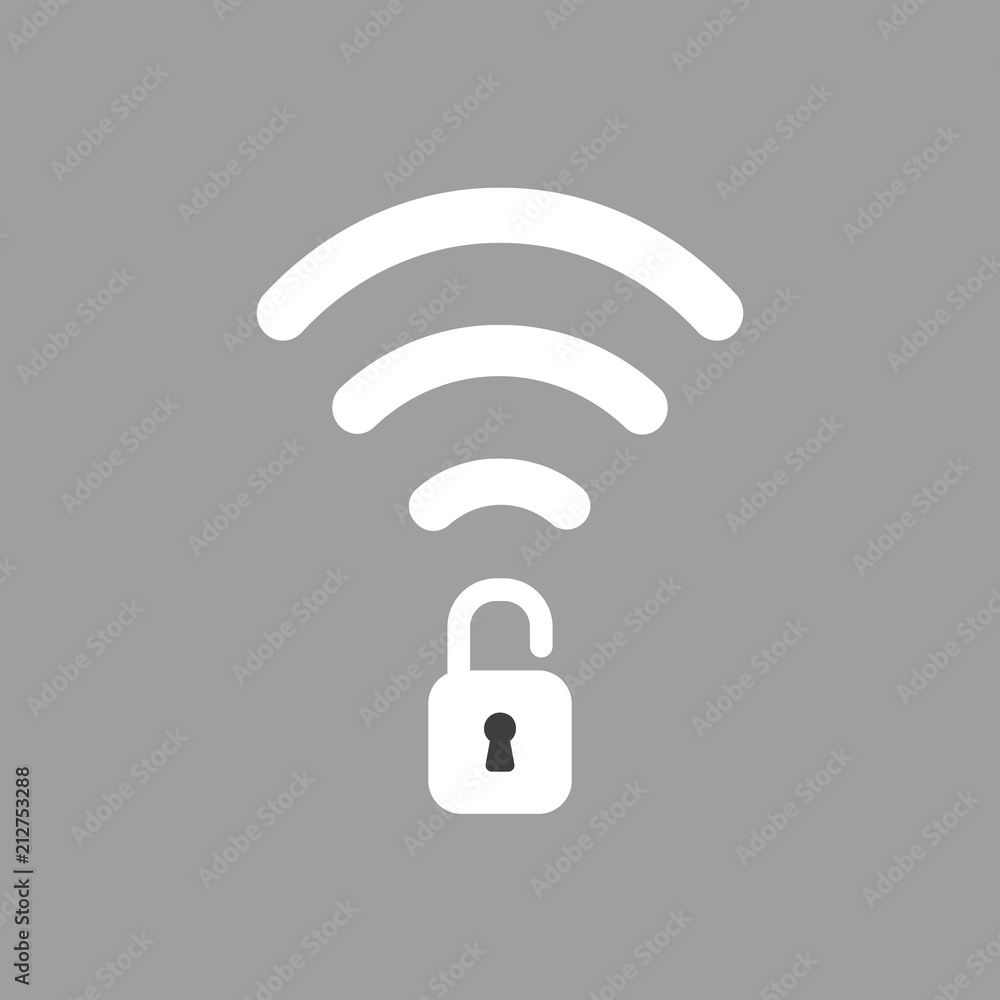 Aufkleber vector icon concept of wireless wifi symbol with opened padlock on grey background