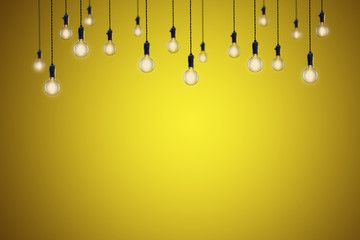 Vintage bulbs on color background - idea, innovation, teamwork and leadership concept. Space for text