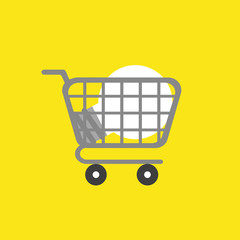 Vector icon concept of light bulb inside shopping cart on yellow background