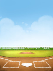 Digital illustration painting of baseball field for background, children's illustration styles. - obrazy, fototapety, plakaty