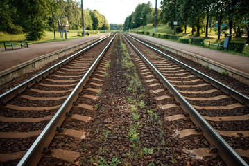 Fototapeta premium Train rails in country landscape