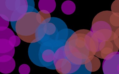 Multicolored translucent circles on a dark background. Red tones. 3D illustration