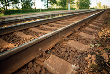 Naklejka premium Train rails in country landscape