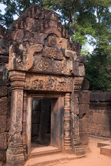 Fototapeta premium Angkor Cambodia, entrance way or gopura to the 10th century Banteay Srei temple