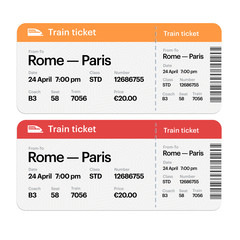 Set of the airline boarding pass tickets. Isolated on white background. Vector flat design