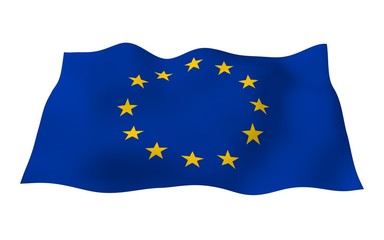 Slightly waving flag of the European Union isolated on white background, 3D rendering. Symbol of Europe. 3D illustration