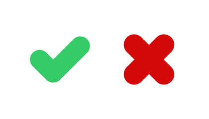 Tick and red checkmark vector icons for checkbox symbols. Good and bad sign