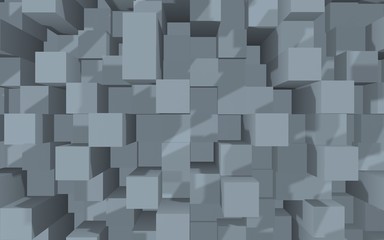 Abstract gray elegant cube geometric background. Chaotically advanced rectangular bars. 3D Rendering, 3D illustration