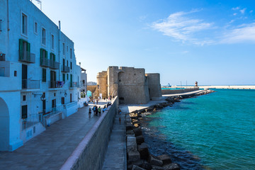 Monopoli waterfront with medieval castle, Apulia, Italy