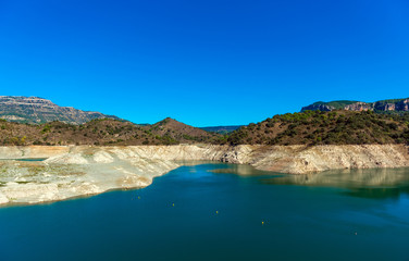 Reservoir Pantano De Siurana, Tarragona, Spain. Copy space for text.