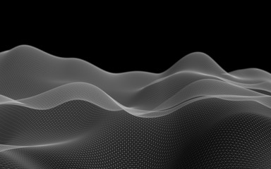 Abstract landscape on a dark background. Cyberspace grid. Hi-tech network. 3D illustration