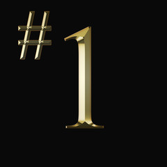 Gold number one 1 on a black background