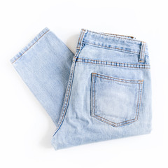 Blue jeans on a white background