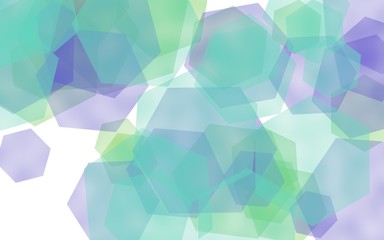 Multicolored translucent hexagons on white background. Green tones. 3D illustration