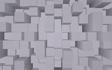 Abstract gray elegant cube geometric background. Chaotically advanced rectangular bars. 3D Rendering, 3D illustration