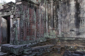 Angkor Cambodia, decoration on temple walls at the 12th century Preah Khan temple