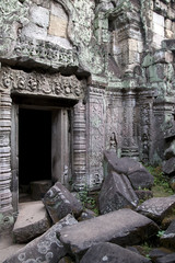 Angkor Cambodia, doorway with ornate carved decoration at the 12th century Preah Khan temple complex